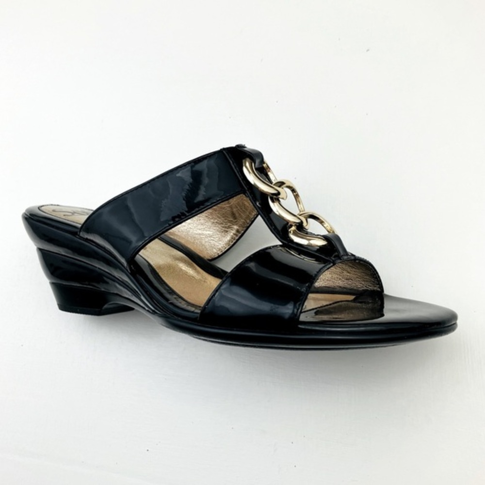 Sofft Patent Leather Wedge Sandals - Black - Size 7 1/2